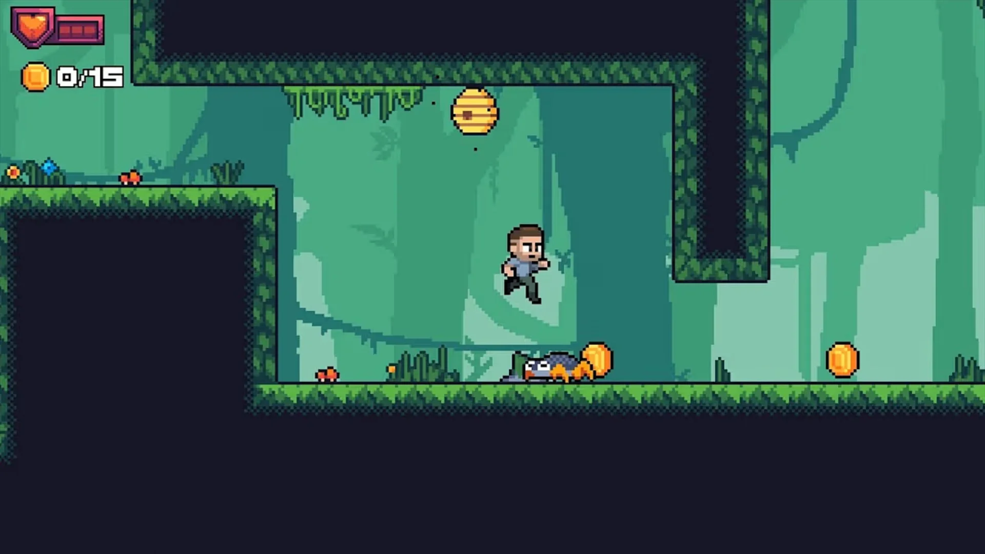 Gameplay din Super Dev Quest într-un nivel platformer 2D