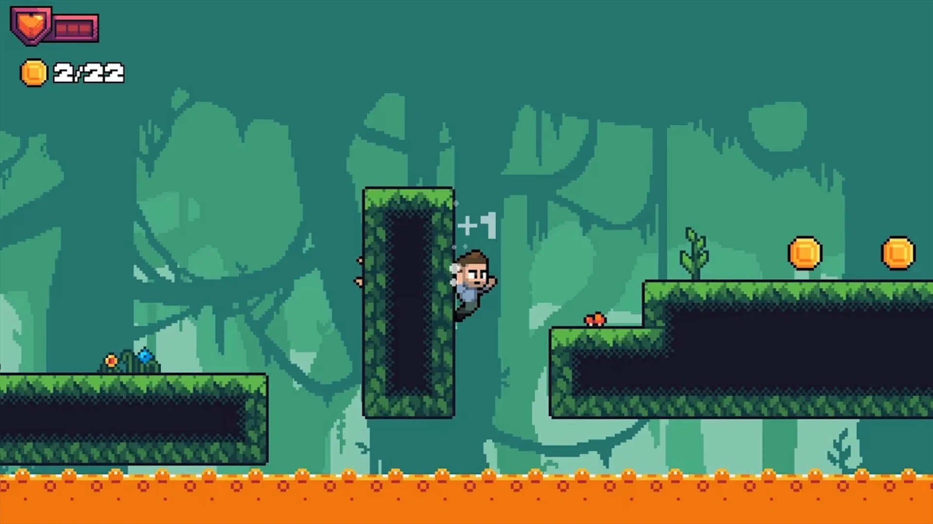 Aventură platformer 2D într-un nivel pixel art