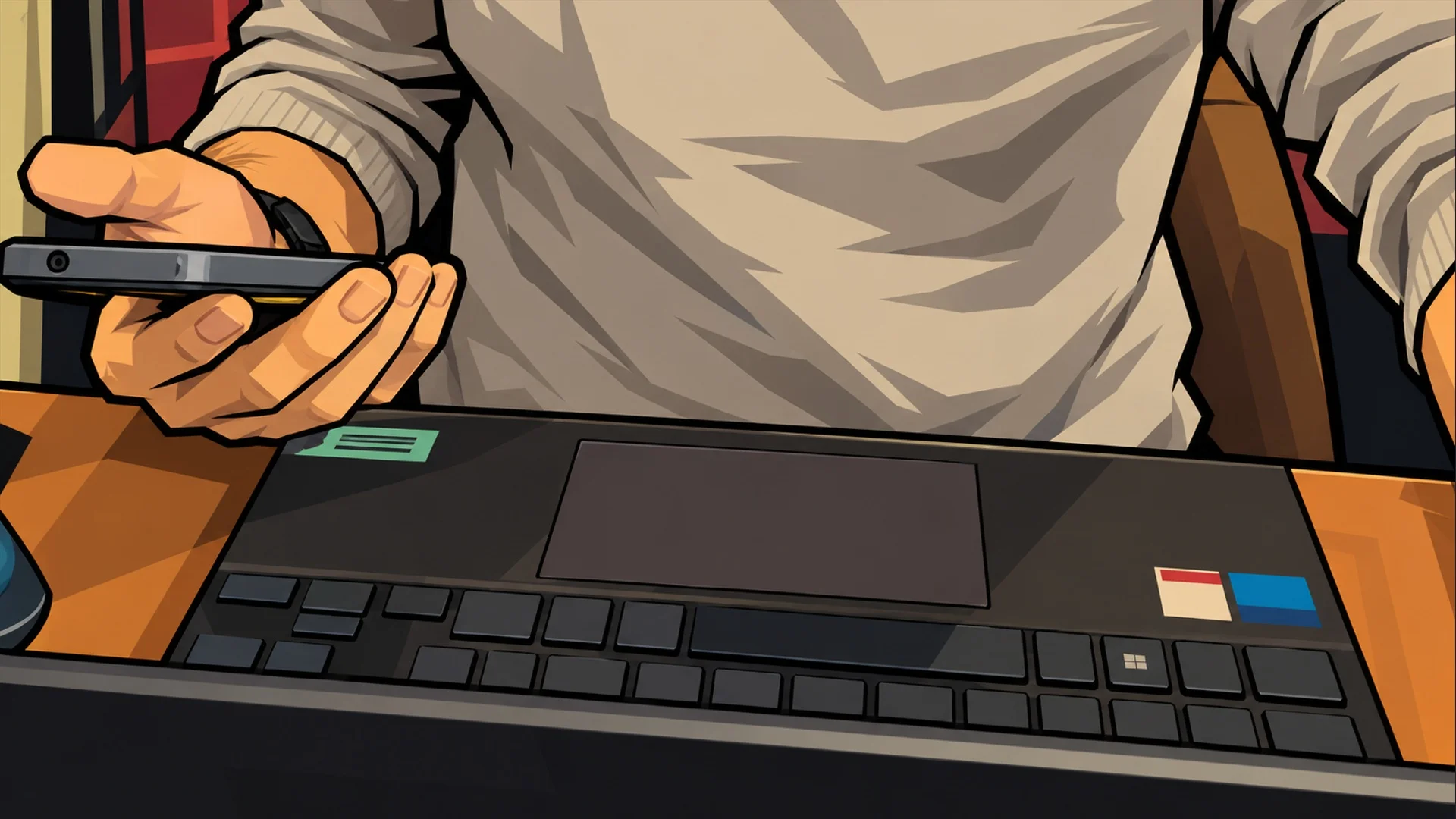 Un laptop și un smartphone așezate pe un birou, ilustrând activitățile digitale ale unui pasionat de tehnologie.